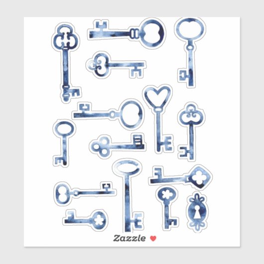 Keys Indigo Blue Waterverf Painting Sticker (Vel)