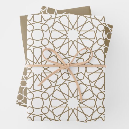 Khaki Arabesque Pattern Gift Wrapping Paper (In situ)