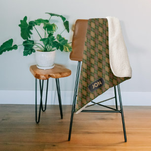 Khaki Argyle - Camouflage Natuur Tones - eigen tek Sherpa Deken