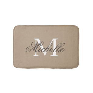 Khaki beige badmat met elegante naam monogram