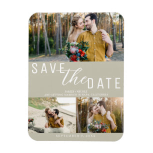Khaki Beige Save the Date Huwelijk 3 Foto's Magneet