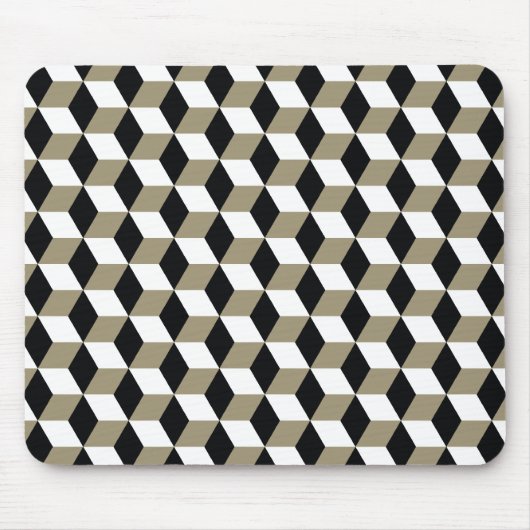 Khaki Black & White 3D Cubes Pattern Muismat (Voorkant)
