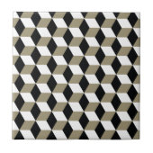 Khaki Black & White 3D Cubes Pattern Tegeltje (Voorkant)