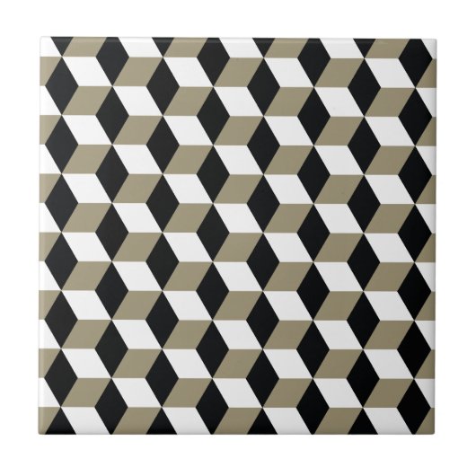 Khaki Black & White 3D Cubes Pattern Tegeltje (Voorkant)