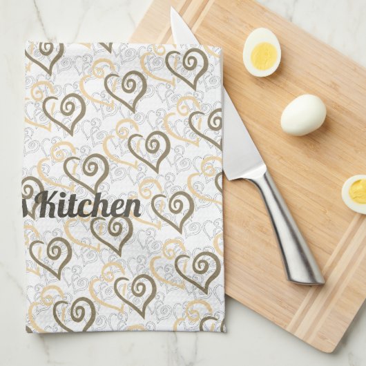 Khaki Brown Linked Heart Art Custom Theedoek (Quarter Fold)