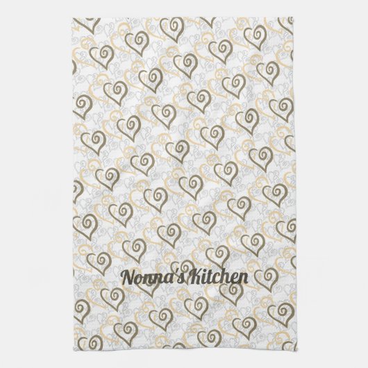 Khaki Brown Linked Heart Art Custom Theedoek (Verticaal)