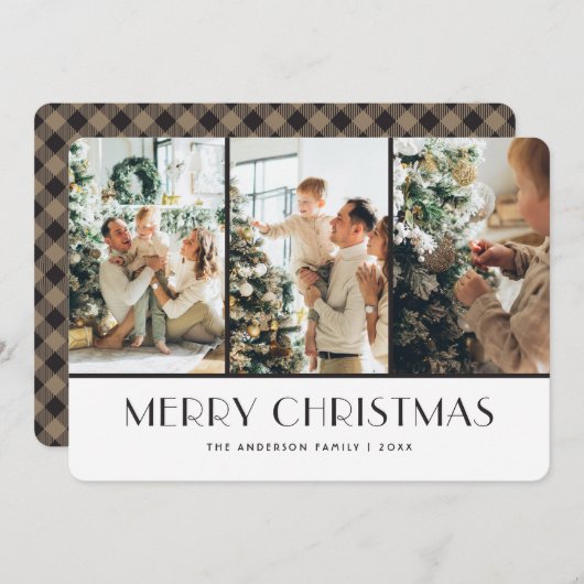 Khaki Buffalo Pset Photo Collage Kerstkaarten Feestdagenkaart (Voorkant / Achterkant)