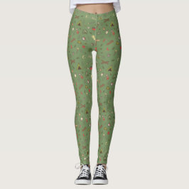 Khaki Camping thema buiten kampvuur patroon Leggings