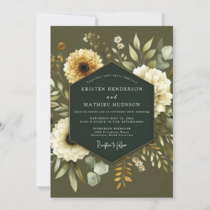 Khaki Crème Botanische Bruiloft Kaart