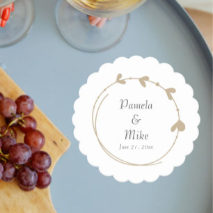 Khaki Eenvoudige Hart Krans Bruiloft Kartonnen Onderzetters