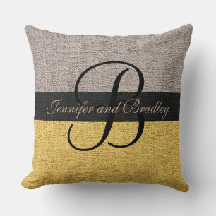 Khaki en Gold Elegant Monogram Wedding Kussen