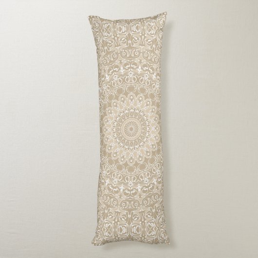 Khaki en wit siermandala patroon lichaamskussen (Achterkant (Verticaal))