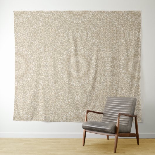 Khaki en wit siermandala patroon wandkleed (In Situ (horizontaal))