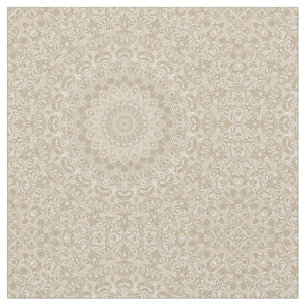 Khaki en Witte Sierlijke Mandala Patroon Stof