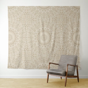 Khaki en Witte Sierlijke Mandala Patroon Wandkleed