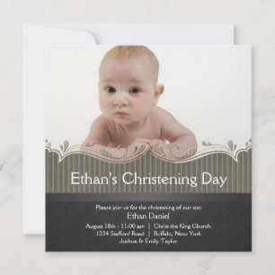 Khaki Green Black Boys Foto Christening Kaart