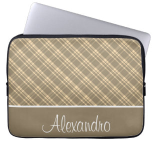 Khaki groen en bruin geruit laptop sleeve