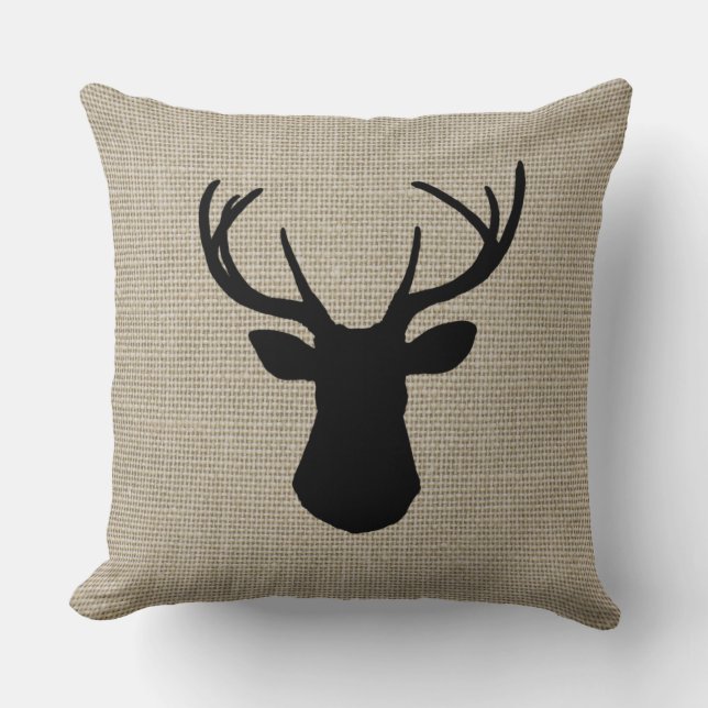 Khaki Linen Kijk Deer Silhouette Pillow Kussen (Voorkant)