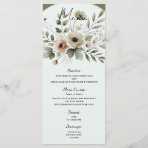 Khaki Olijfgroen Waterverf Bloem Bruiloft Menu