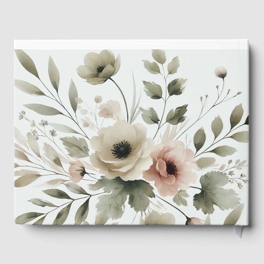 Khaki Olijfgroen Waterverf Bloemenbruiloft Gastenboek (Achterkant)