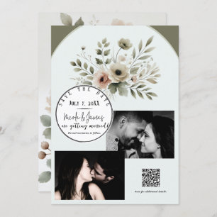 Khaki Olive Green Waterverf Floral Save the Date Kaart