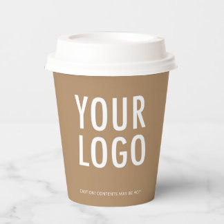 Khaki Paper Cups with Lids Custom Company Logo 8oz Papieren Bekers