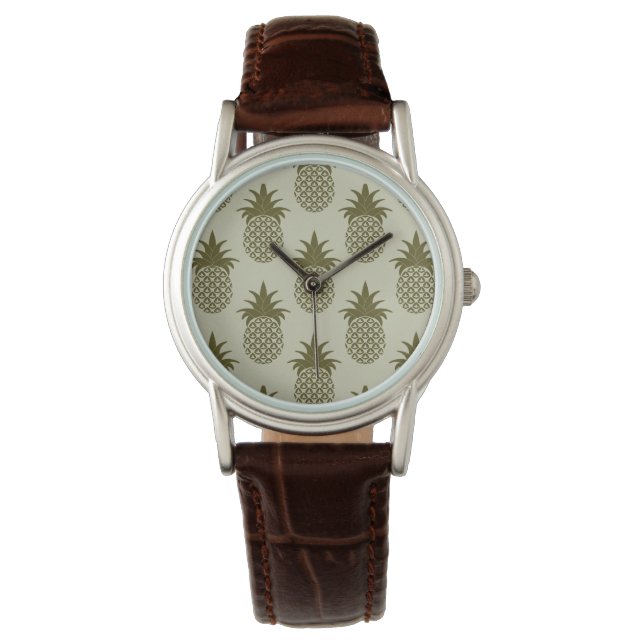 Khaki Pineapple Pattern Horloge (Voorkant)