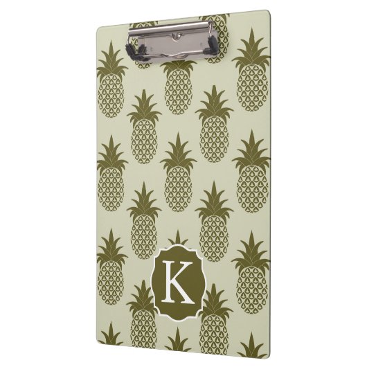 Khaki Pineapple Pattern | Voeg je Initiaal toe Klembord (Links)