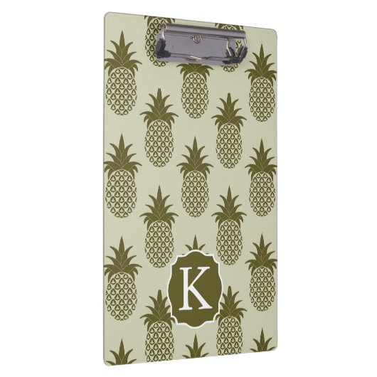 Khaki Pineapple Pattern | Voeg je Initiaal toe Klembord (Rechts)