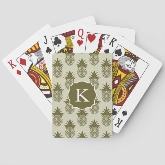 Khaki Pineapple Pattern | Voeg je Initiaal toe Pokerkaarten (Achterkant)