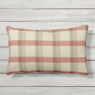 Khaki Roos Sage Check Outdoor Lumbar Pillow Buitenkussen