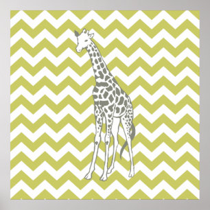 Khaki Safari Chevron met Pop Art Giraffe Poster