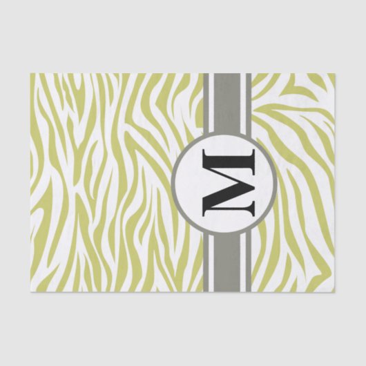 Khaki Safari Zebra met monogram Tissuepapier (Voorkant)