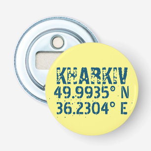 Kharkiv - Oekraïne - Breedtegraad & lengtegraad - Button Flesopener
