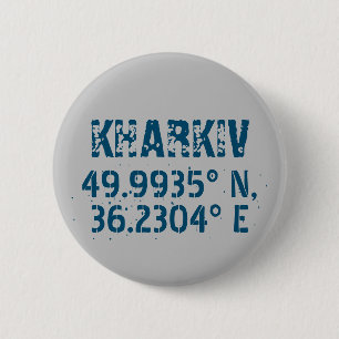 Kharkiv - Oekraïne - Breedtegraad & lengtegraad -  Ronde Button 5,7 Cm