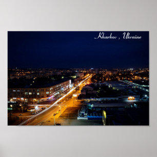 Kharkov, Oekraïnse nachtelijke stadslichten Poster