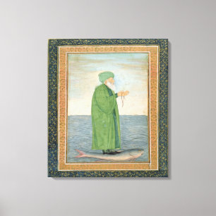 Khawa Khizir Khan rijdt op een vis uit de Small Canvas Afdruk