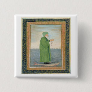 Khawa Khizir Khan rijdt op een vis uit de Small Vierkante Button 5,1 Cm