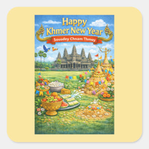 Khmer Nieuwjaar-viering-Sousdey Chnam Thmey Vierkante Sticker