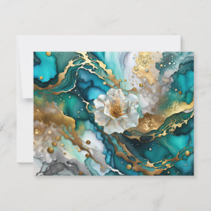 KHS Abstract Blauw en Goud Bloemen Wenskaart Bedankkaart