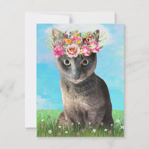 KHS Cute Cat met bloemenkrans wenskaart Kaart