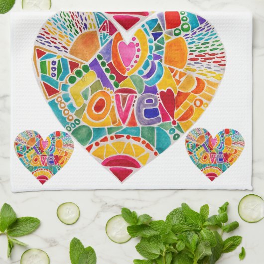 KHS Kleurrijke Waterverf Hart Vormt Keuken Handdoe Theedoek (Gevouwen)