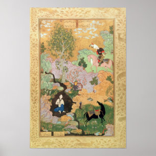 Khusrau ziet Shirin zwemmen in een stroompje Poster