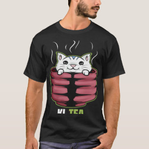 Ki Tea Kat In Een Kopje Geniet Van Een Heet Bad Op T-shirt