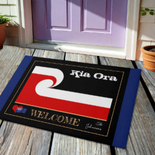 Kia Ora & Maori Wave Flag huis mat, rugby NZ / blu Deurmat