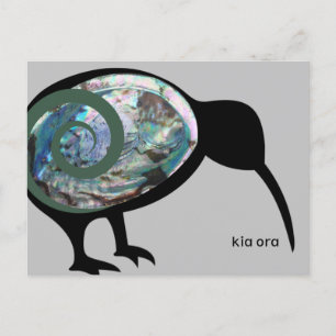 KIA ORA NZ KIWI BLACK PAUA FERN KORU NEW ZEALAND BRIEFKAART