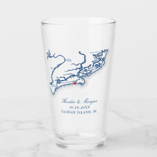 Kiawah Island Kaart Elegante Marine Blauwe Huwelij Glas
