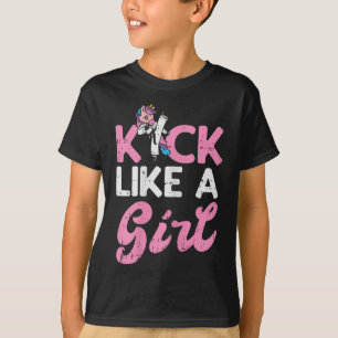 Kick Als Meisje Eenhoorn Karate Taekwondo Vechtkun T-shirt