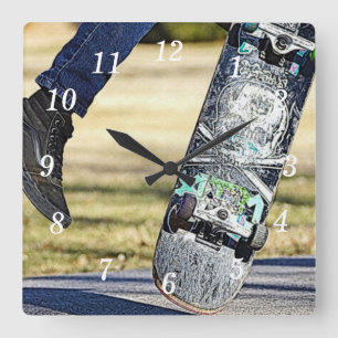 Kick Flip It Painterly Wandklok Vierkante Klok