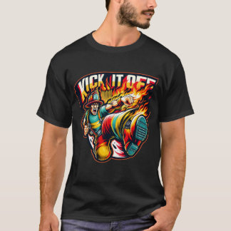 Kick it off grappige brandweerman t-shirt